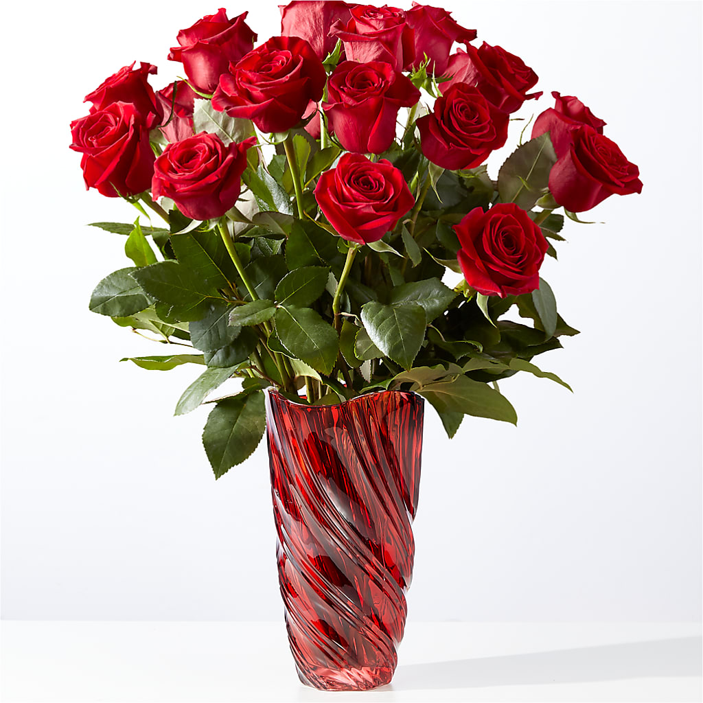 Classic Love Red Rose Bouquet with Luxe Swirl Vase – Le Bloom Floral, Le Mars IA