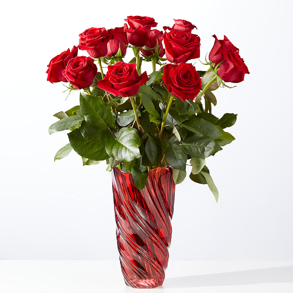 Classic Love Red Rose Bouquet with Luxe Swirl Vase – Le Bloom Floral, Le Mars IA